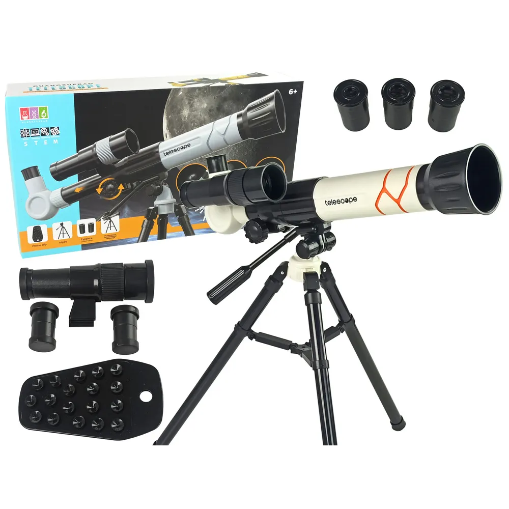 Biały teleskop naukowy edukacyjny dla dzieci z uchwytem na telefon