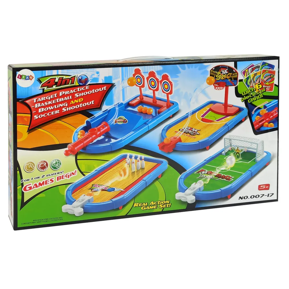 Wszystkie elementy zestawu gier stołowych 4w1 w opakowaniu