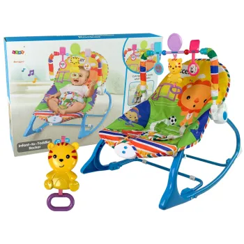 Kołyska bujaczek 2w1 Niebieski Tygrysa z pałąkiem i maskotkami