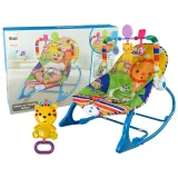 Kołyska bujaczek 2w1 Niebieski Tygrysa z pałąkiem i maskotkami