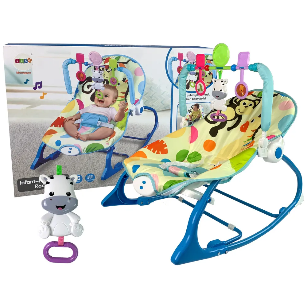 Wielofunkcyjny bujaczek fotelik 2w1 w niebieskim kolorze z motywem zebry