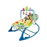 Bezpieczny bujaczek z pasami i kolorowymi zawieszkami dla dzieci do 18 kg