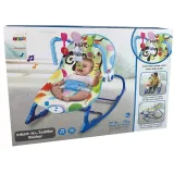 Niebieski fotelik dziecięcy z wyjmowanym pałąkiem z zabawkami zebra