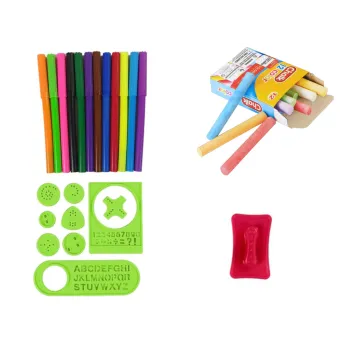 Tablica Dwustronna Magnetyczna Kredowa Niebiesko Czerwona Szablony