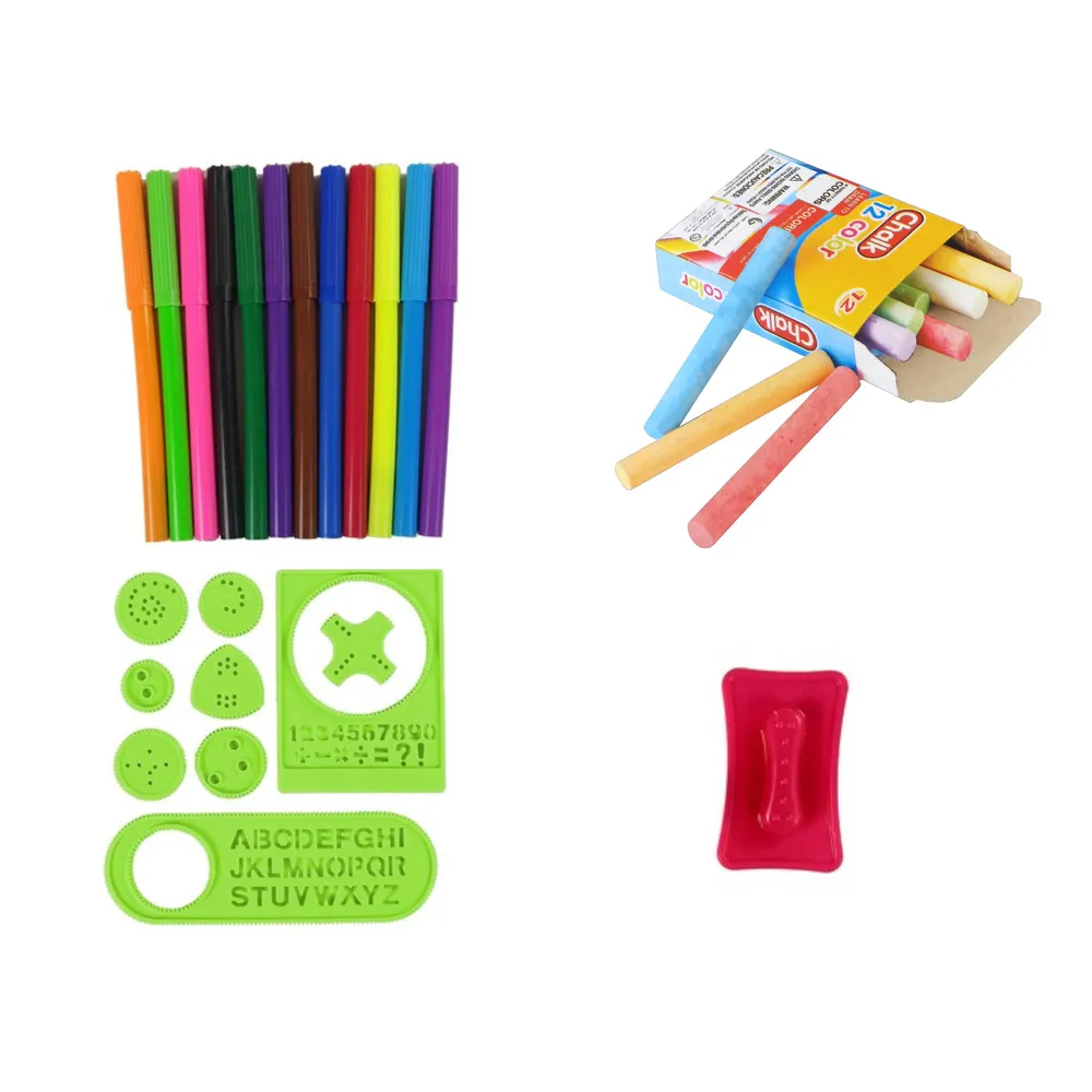 Tablica Dwustronna Magnetyczna Kredowa Niebiesko Czerwona Szablony