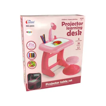 Stolik Tablica Do Rysowania Krzesełko Projektor Różowy Pisaki Obrazki
