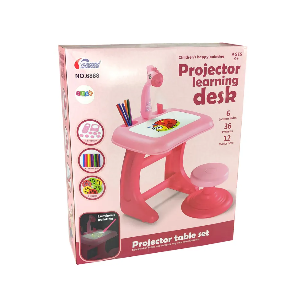 Stolik Tablica Do Rysowania Krzesełko Projektor Różowy Pisaki Obrazki