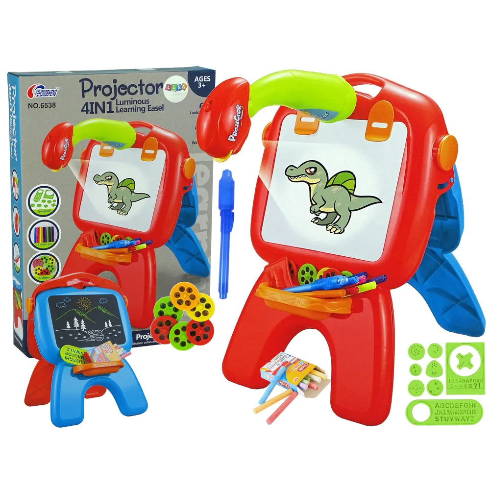 Tablica Dwustronna Kredowa Pisaki Stojąca Projektor Obrazki Czerwona