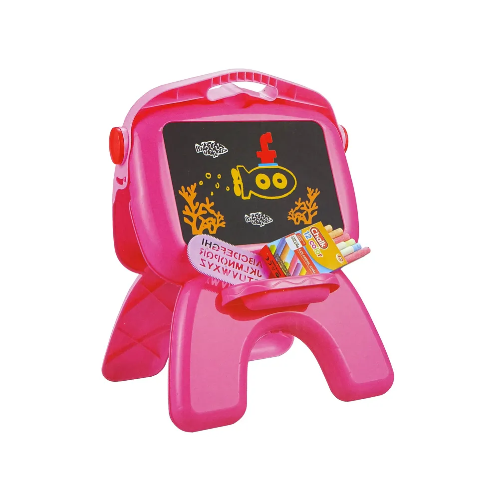 Tablica Dwustronna Kredowa Pisaki Stojąca Projektor Obrazki Różowa