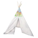 Wodoodporny domek tipi z motywem chmurek, dzieci bawiące się na dworze