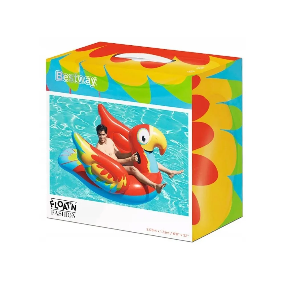 Atrakcyjny materac do pływania papuga Bestway z łatką naprawczą
