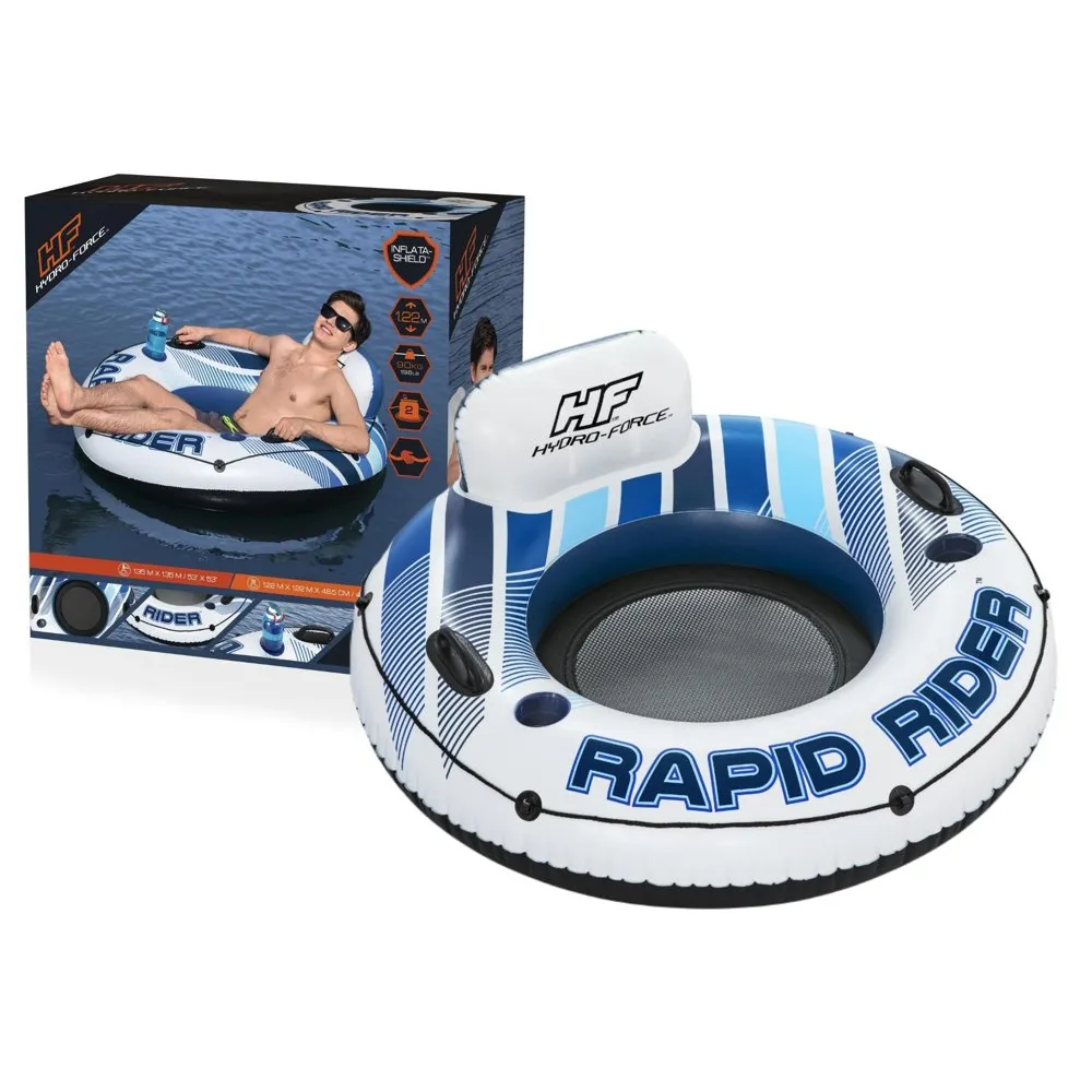 Niebieskie koło do pływania Bestway 135 cm na tle basenu