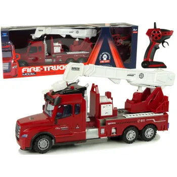 Zdalnie sterowana straż pożarna z czerwoną drabiną i światłami LED