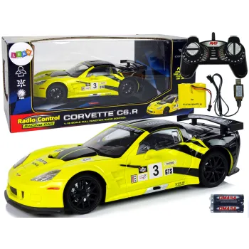 Zdalnie sterowane auto sportowe Corvette C6.R w kolorze żółtym z reflektorami LED