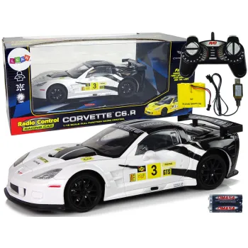 Zdalnie sterowane auto sportowe Corvette C6.R z białym nadwoziem i LED