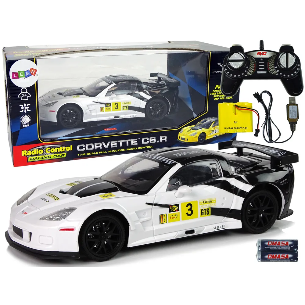 Zdalnie sterowane auto sportowe Corvette C6.R z białym nadwoziem i LED