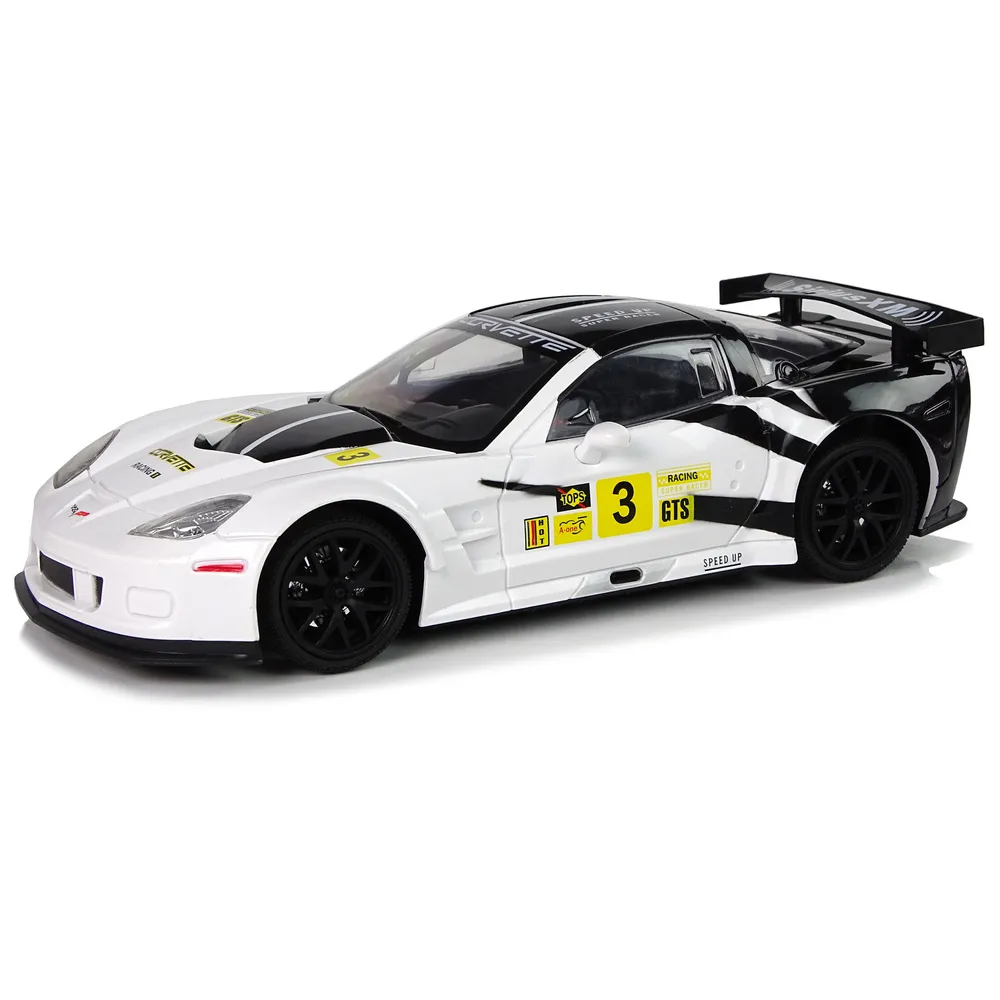 Biały model RC Corvette C6.R 1:18 z detalami wyścigowymi i światłami