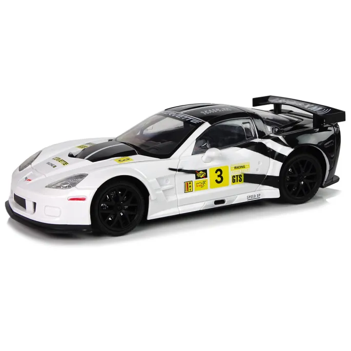 Biały model RC Corvette C6.R 1:18 z detalami wyścigowymi i światłami