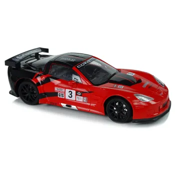Czerwona Corvette R/C na tle eleganckiego opakowania z witrynką