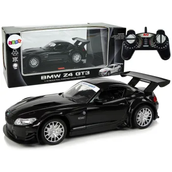 Czarne auto sportowe BMW Z4 GT3 R/C na białym tle w skali 1:18