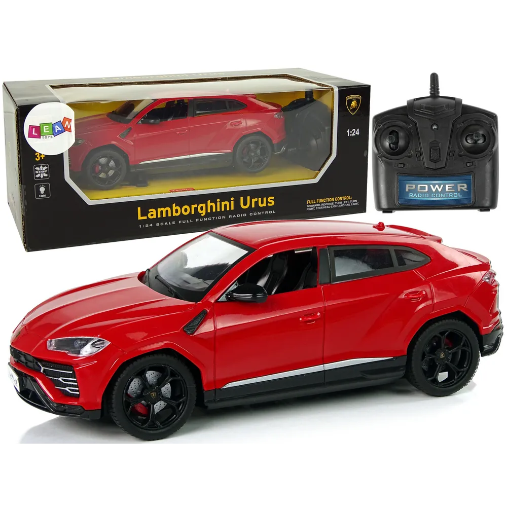 Czerwony model zdalnie sterowanego Lamborghini Urus skala 1:24 z przodu