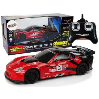 Czerwone auto sportowe R/C Corvette C6.R w skali 1:24 z pilotem