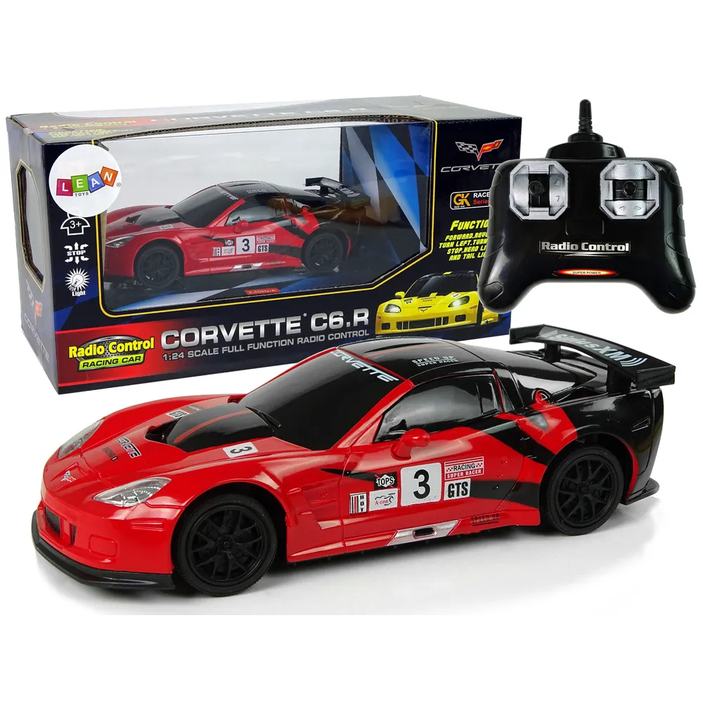 Czerwone auto sportowe R/C Corvette C6.R w skali 1:24 z pilotem