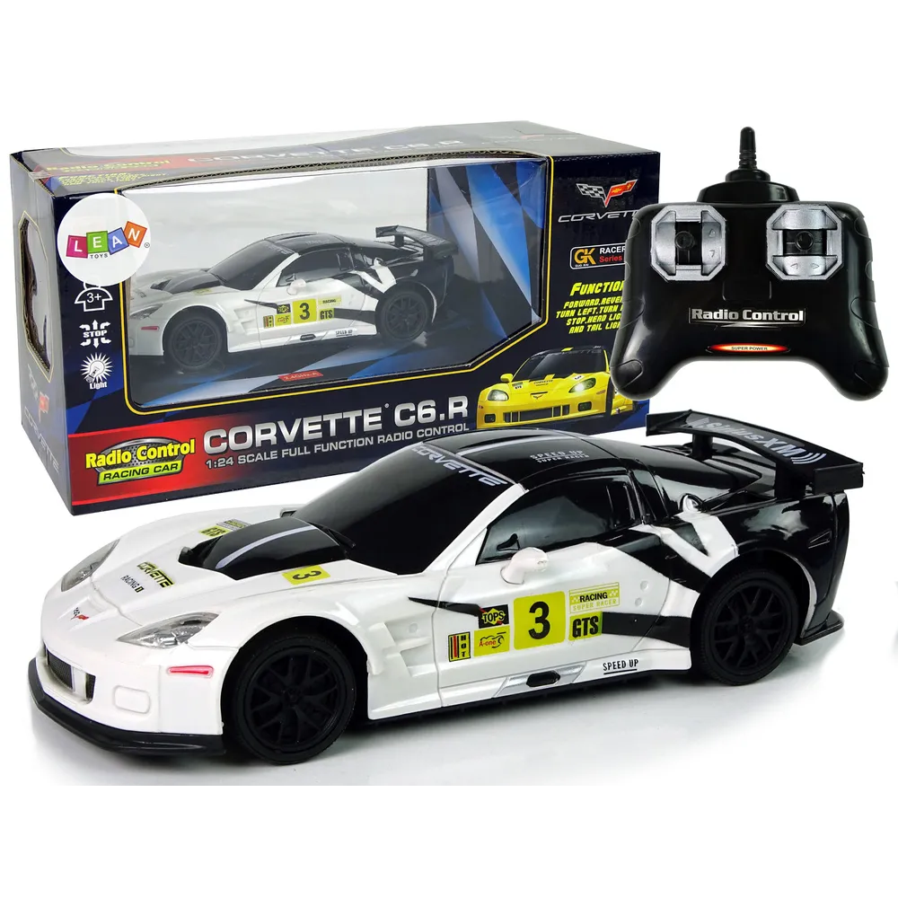 Białe auto RC Corvette C6.R skala 1:24 widok z boku na białym tle
