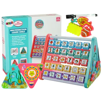 Edukacyjna półka trójkątna z liczydłem i literami dla dzieci powyżej 3 lat