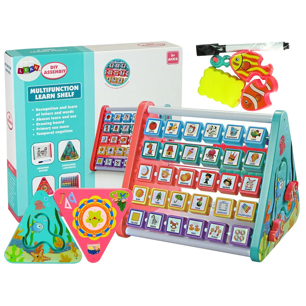 Edukacyjna półka trójkątna z liczydłem i literami dla dzieci powyżej 3 lat