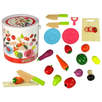 Drewniany zestaw owoców i warzyw do krojenia na magnes dla dzieci