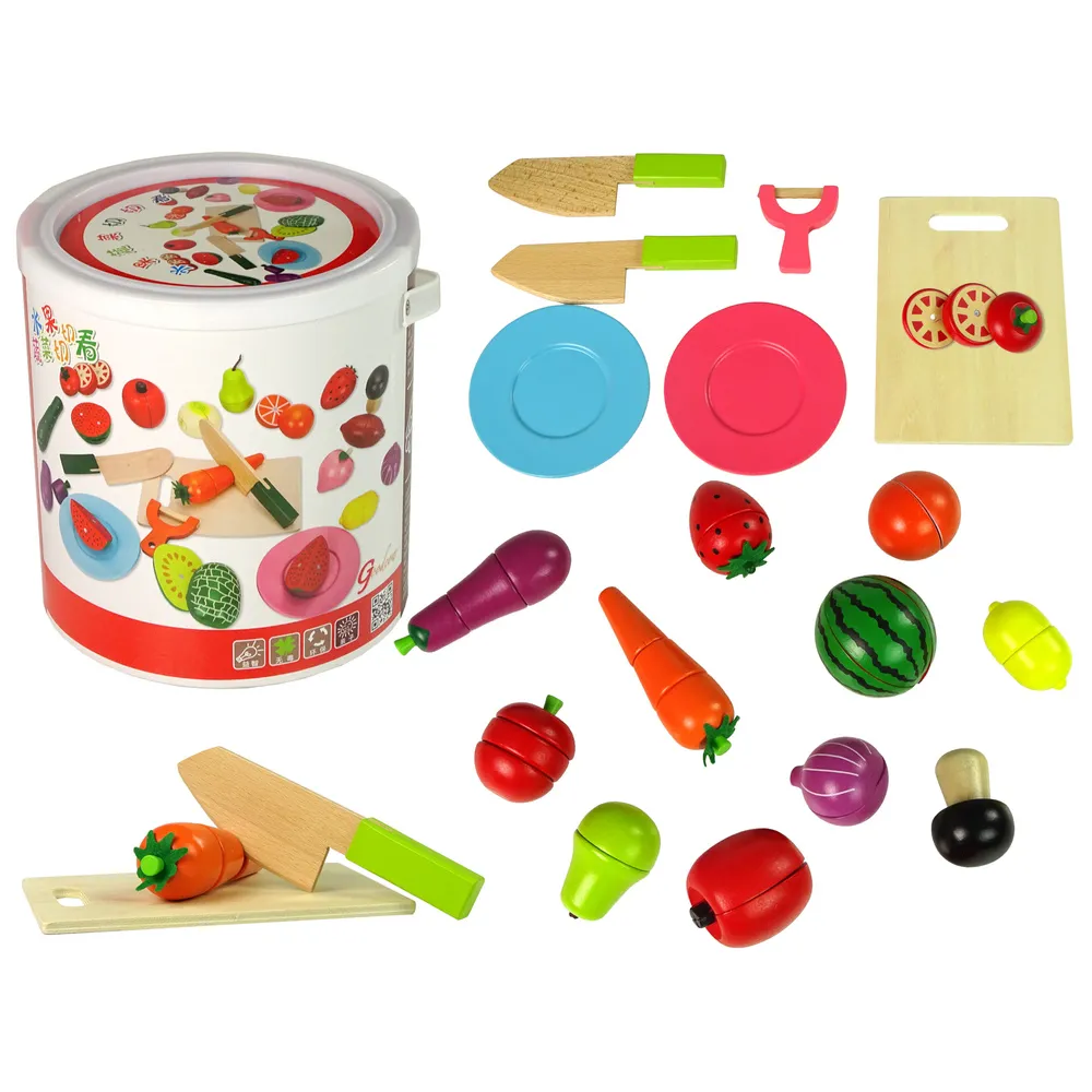 Drewniany zestaw owoców i warzyw do krojenia na magnes dla dzieci