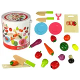 Drewniany zestaw owoców i warzyw do krojenia na magnes dla dzieci