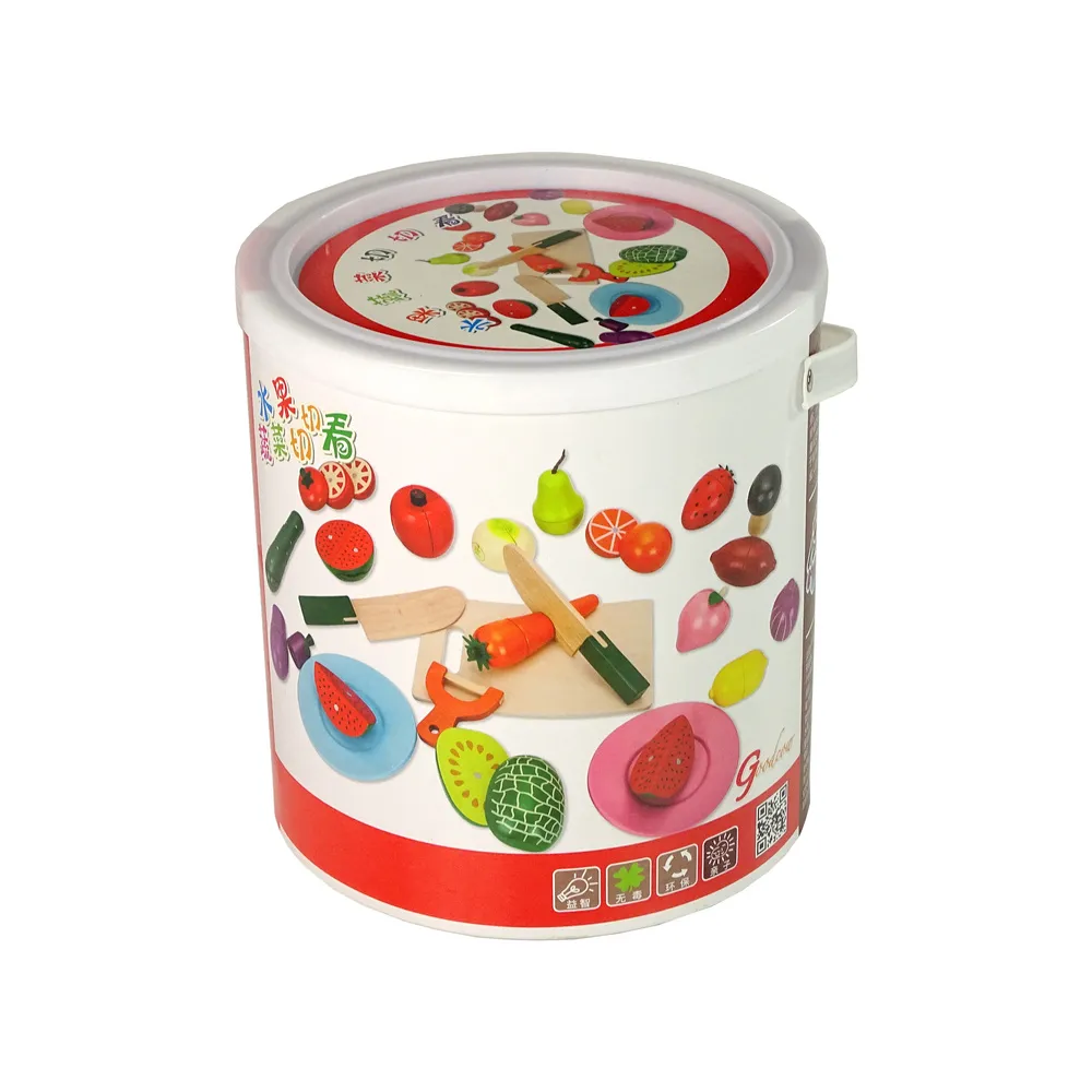 Edukacyjny zestaw kuchenny z drewnianymi owocami i warzywami na magnes