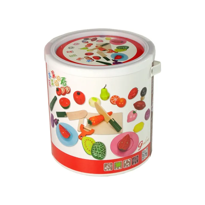 Edukacyjny zestaw kuchenny z drewnianymi owocami i warzywami na magnes