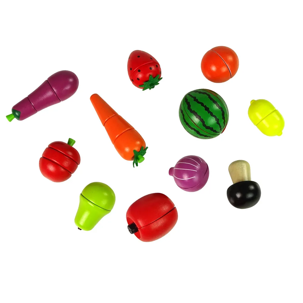 Zestaw do zabawy w gotowanie z drewnianymi owocami i warzywami na magnes