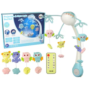 Karuzela do łóżeczka z projektorem i pilotem w kolorze niebieskim