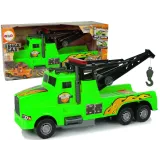 Zielona ciężarówka holownik dla dzieci z wysuwaną liną, widok z boku