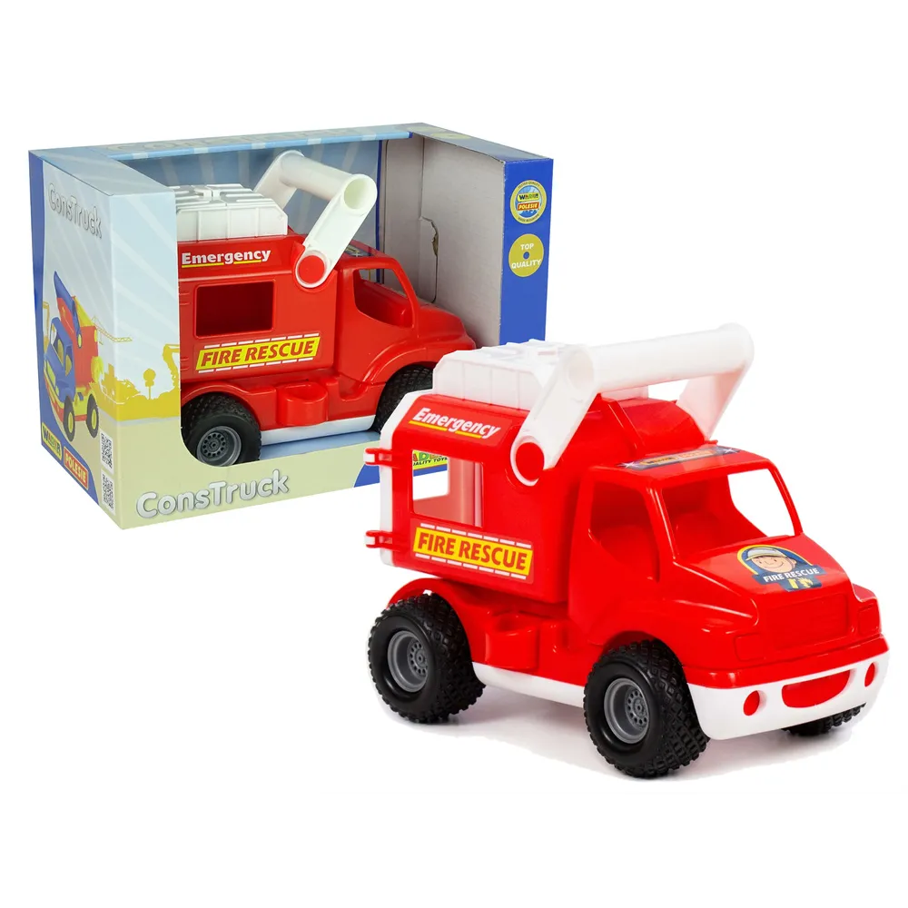 Czerwone auto strażackie Polesie ConsTruck na tle białym