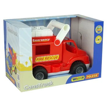 Zbliżenie na detale i wytrzymałość samochodu strażackiego Polesie