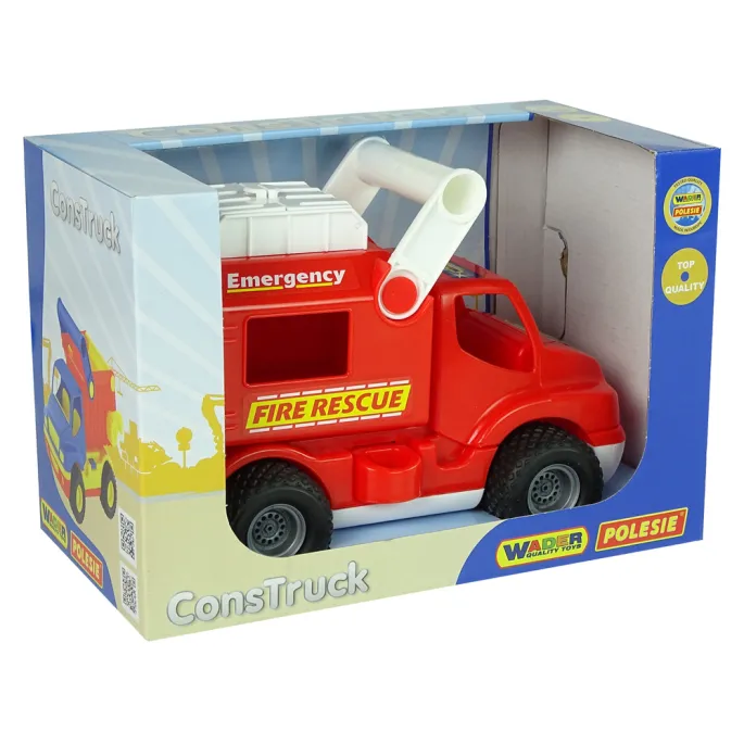 Zbliżenie na detale i wytrzymałość samochodu strażackiego Polesie