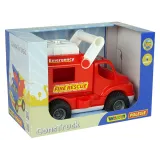 Zbliżenie na detale i wytrzymałość samochodu strażackiego Polesie