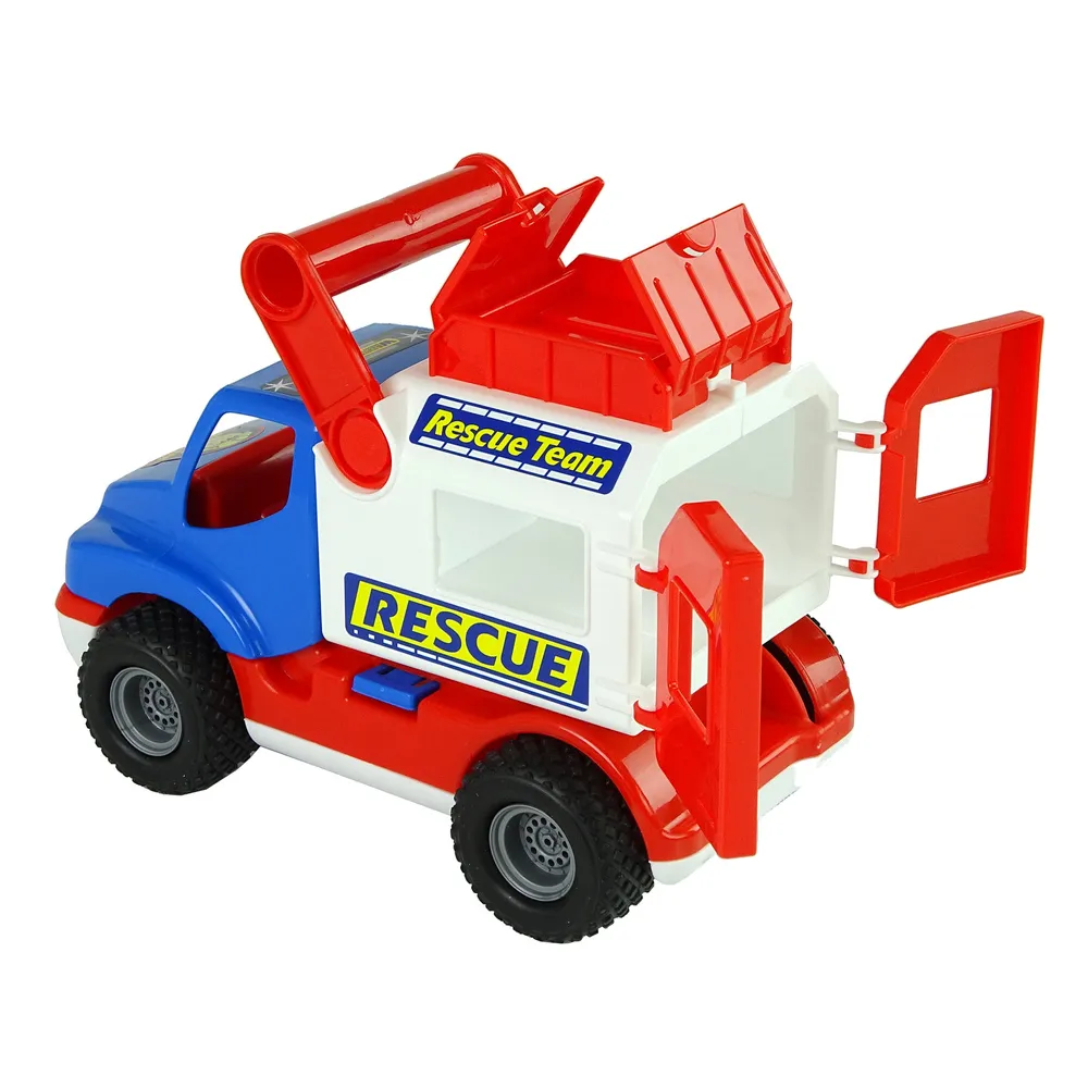 Auto ratunkowe Polesie ConsTruck podczas zabawy na dywanie