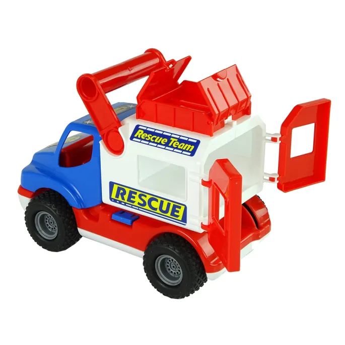 Auto ratunkowe Polesie ConsTruck podczas zabawy na dywanie