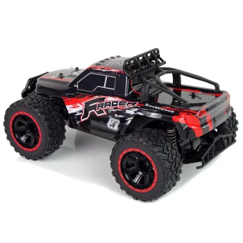 Auto zdalnie sterowane, widok z boku podkreślający gumowe koła