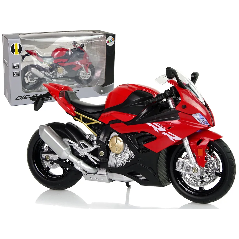 Model BMW S1000RR czerwony z efektami dźwiękowymi i świetlnymi na tle białym