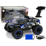 Niebieskie auto terenowe RC w skali 1:12 z amortyzatorami do jazdy po wertepach