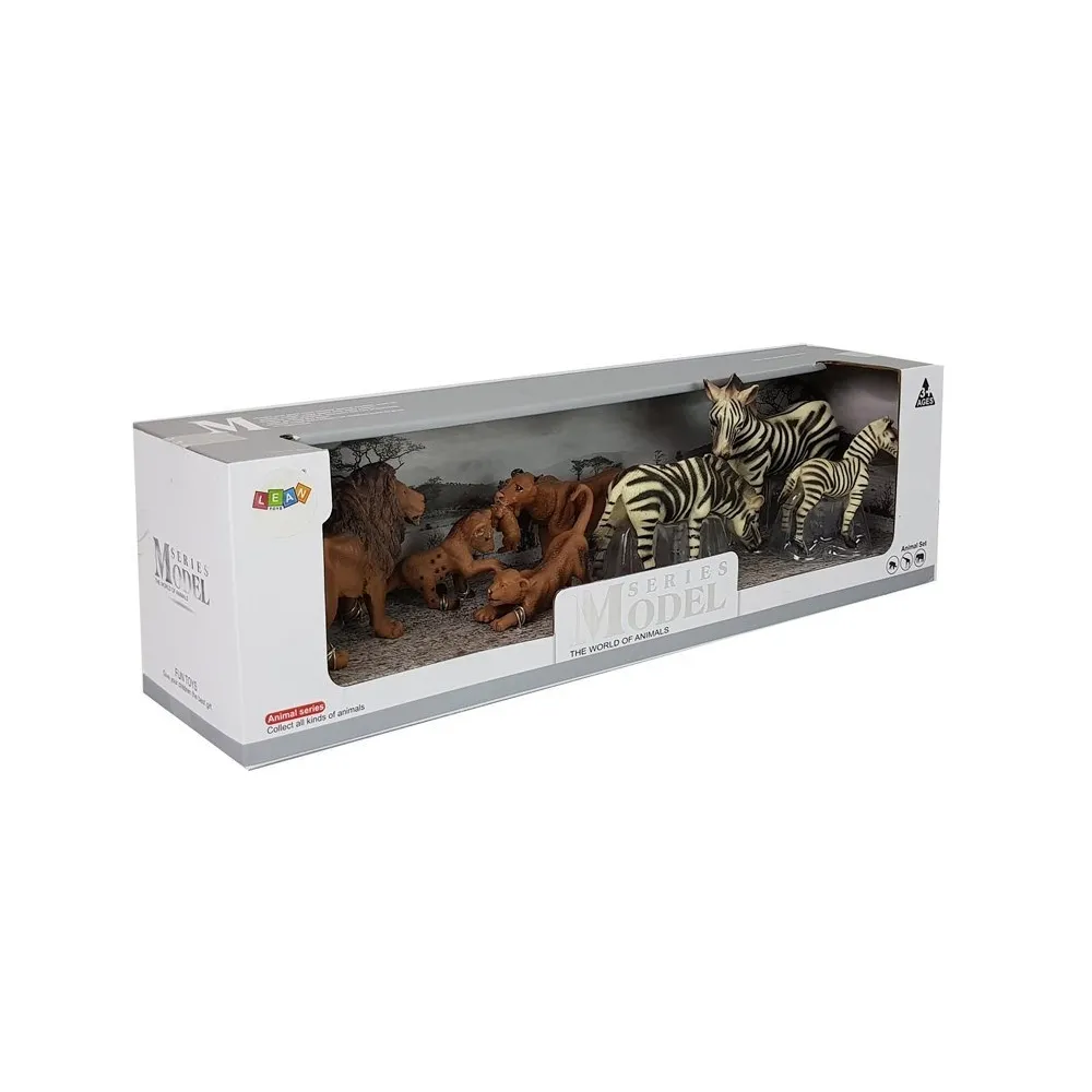 Zestaw edukacyjnych figurek safari: lew, lwica, lwiątka i zebry