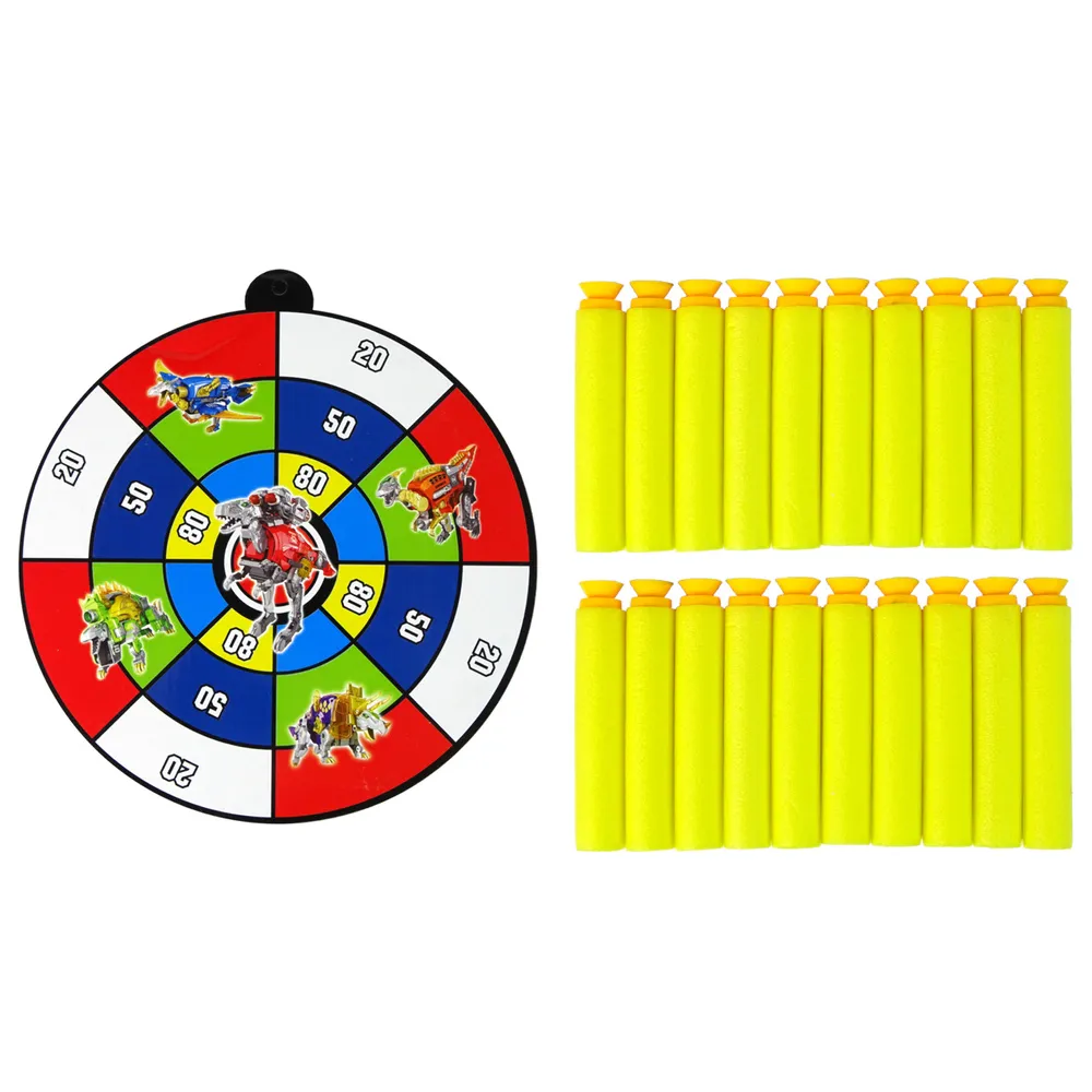 Zabawka dla dzieci – pistolet z miękkimi strzałkami i tarczą Triceratops