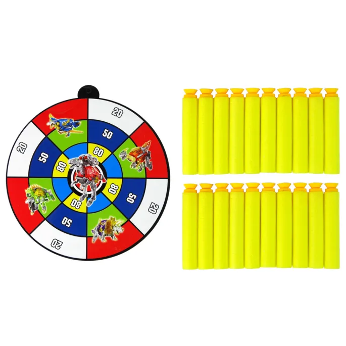 Zabawka dla dzieci – pistolet z miękkimi strzałkami i tarczą Triceratops